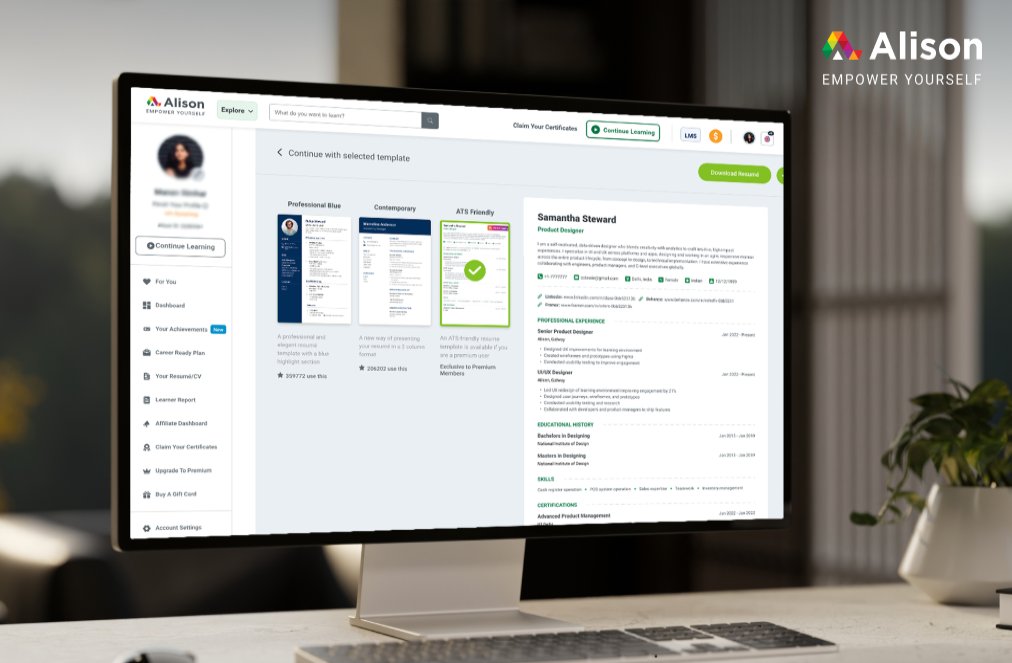 Alison Premium Adds Two New Features: an ATS-Friendly Resumé Template and Priority Support